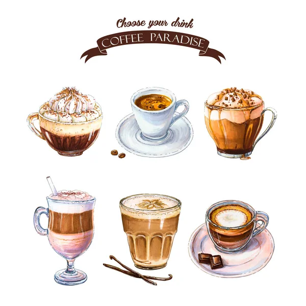 Kávékonyhai Ujjlenyomat Kávé Poszter Eszpresszó Latte Macchiato Mokka Igyál Művészet — Stock Fotó