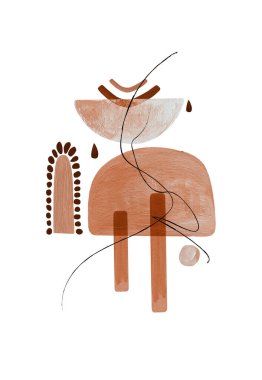 Soyut Boho Şekilleri Yazdırma. Modern minimalist sanat. Boho grafik tasarımı. Tarafsız pastel ve terracotta renkleri. 