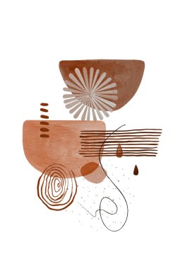 Soyut Boho Şekilleri Yazdırma. Modern minimalist sanat. Boho grafik tasarımı. Tarafsız pastel ve terracotta renkleri. 