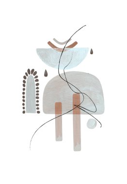 Soyut Boho Şekilleri Yazdırma. Modern minimalist sanat. Boho grafik tasarımı. Nötr gri pastel renkler. 