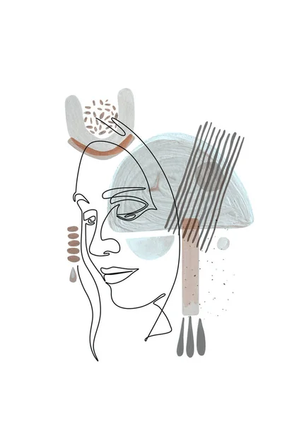 Face Line Art Abstract Boho Shapes Woman Line Drawing Modern — Stock Photo, Image