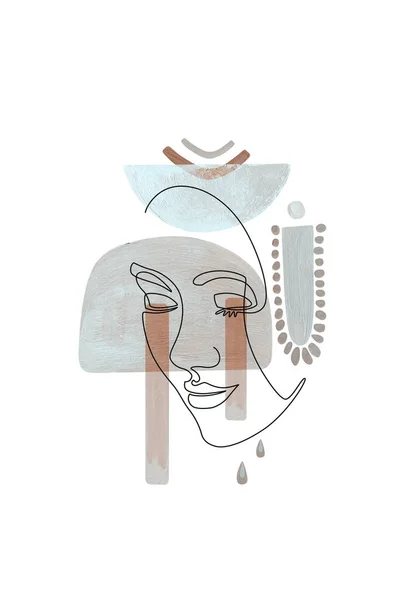 Face Line Art Formes Abstraites Boho Dessin Ligne Femme Affiche — Photo