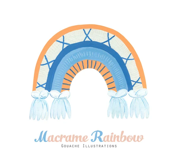 Cute Boho Rainbow Art Macrame Style Tassel Trim Gouache Illustration — Stock Photo, Image