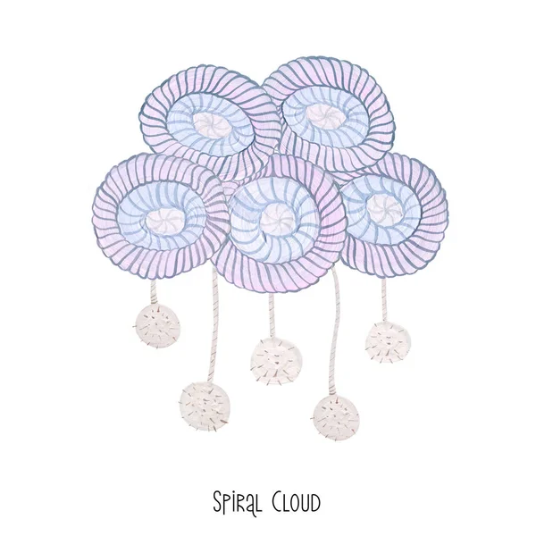 Blue Wool Wicker Spiral Cloud Pom Pom Trim Blue Macrame — Stock Photo, Image