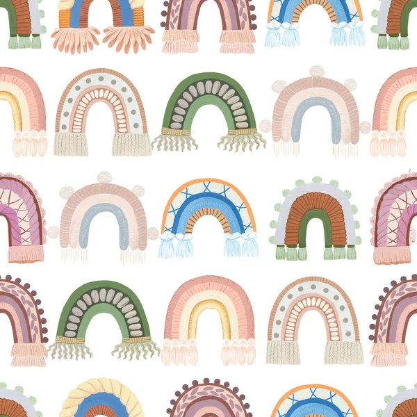 Boho Rainbow Seamless Pattern Cute Macrame Gouache Illustration Purple Olive — Stock Photo, Image