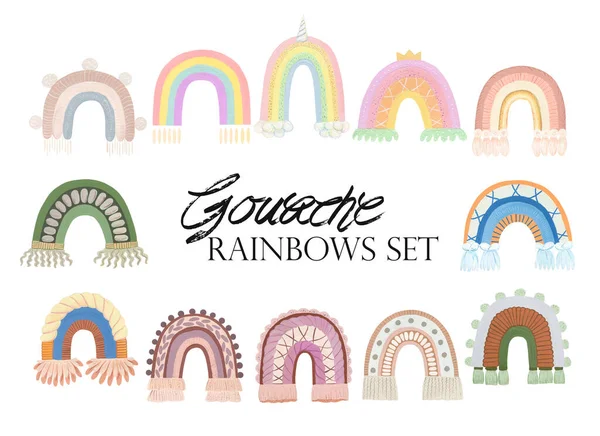 Boho Rainbow Kit Söt Macrame Gouache Illustration Lila Oliv Terrakotta — Stockfoto