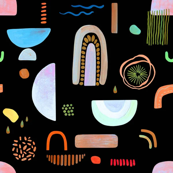 Soyut, pürüzsüz desen, modern, basit şekiller. Bohem stili gouache fırça darbesi sanatı. Parlak renkler, mavi, pembe bej, terracotta