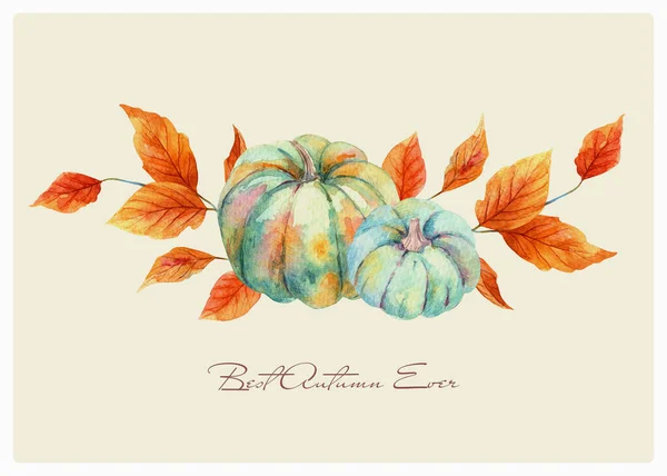 Акварель Осень Цветочный Букет Голубые Тыквы Декор Дню Благодарения Осенняя — стоковое фото
