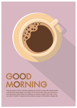 Kahve Fincanı Poster Düz Tasarım Reklam Günaydın Hipster Flayers Vektör İllüstrasyon Alanı metin için.