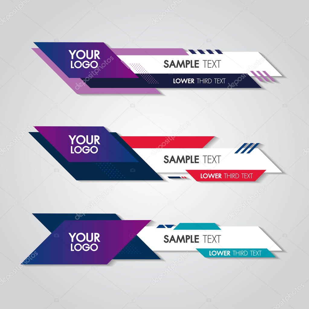 Lower third white and colorful design template modern contemporary. Set of banners bar screen broadcast bar name. Collection of lower third for video editing on transparent background.