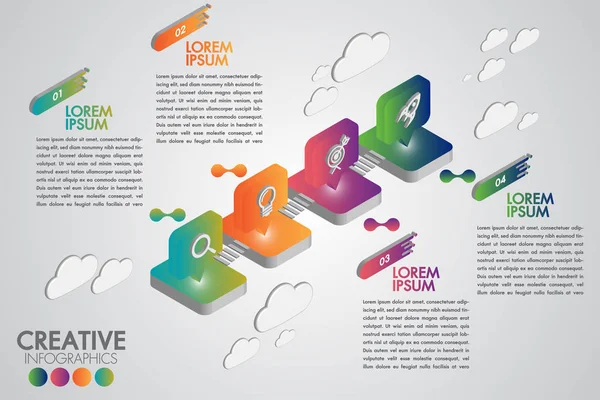 Plantilla Diseño Infografía Empresarial Creativa Pasos Opciones Con Colores Isométricos — Archivo Imágenes Vectoriales