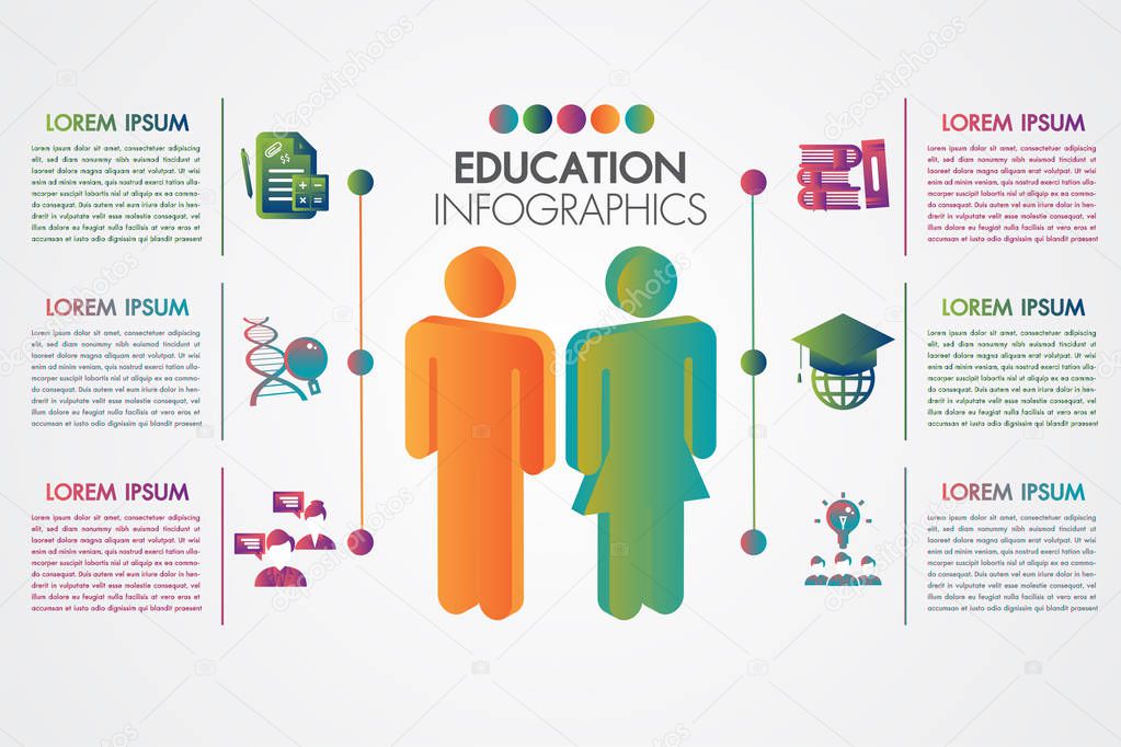 Education infographic template  with icons design and 3d learning concept colorful. Can be used for workflow layout, banner, diagram, number options, web design, infographic template.