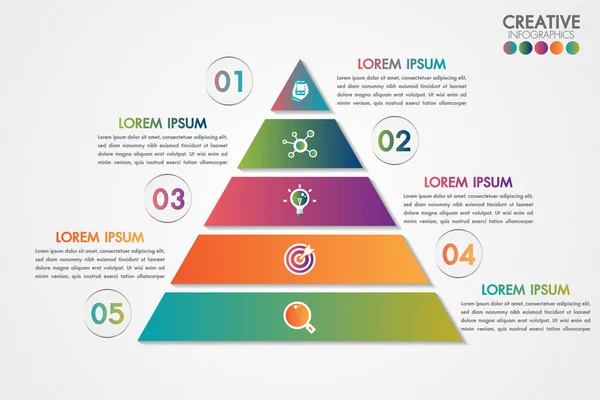 Pyramid Infographic Colorful Template Steps Options Concept Each Part Contains — Stock Vector