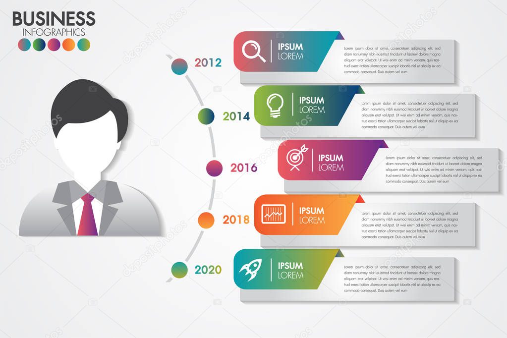 Infographics template 5 steps for presentation with 5 options or steps design clean number banners.Can be used for workflow layout, diagram, business step options, web design.