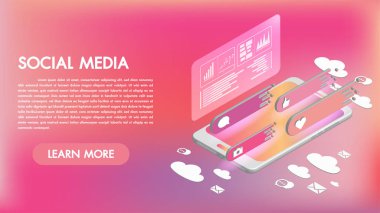 Bir akıllı telefon 3d isometrik simgeleri sosyal medya uygulamaları. Mobil uygulamalar akıllı teknoloji. Mobil, Dekor, Uygulama için düzenlendi. Web tasarımı, afiş ve sunum için mükemmel