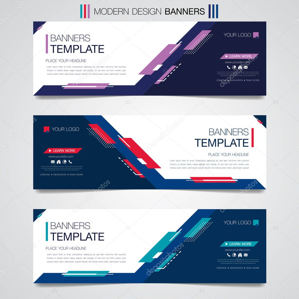 Abstract horizontal business banner geometric shapes design web set template background or header Templates place for text.