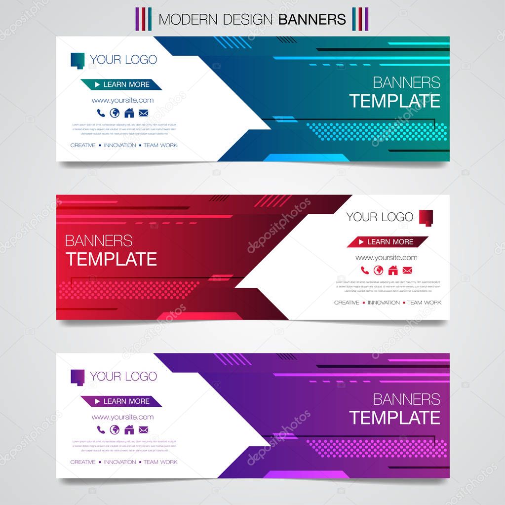 Abstract horizontal business banner geometric shapes design web set template background or header Templates place for text.