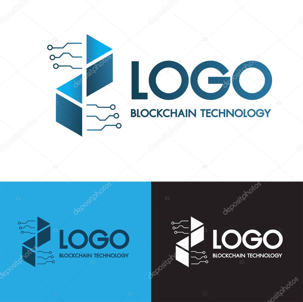 Blockchain connect technology and digital modern line icon abstract logo concept on 3 color background.Bitcoin Cryptocurrency data concept for your Corporate identity.Geometric block chain business.