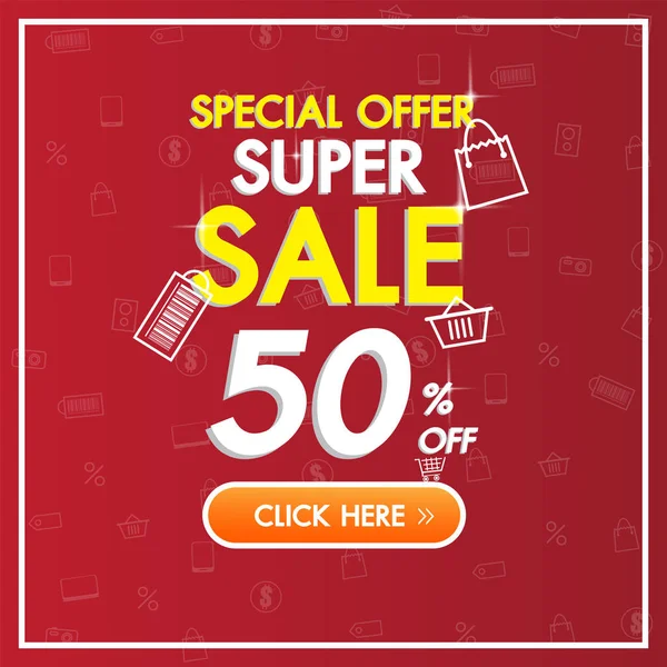 Sale Discount Red Banner Background Technology Concept Online Shopping Store — Stock Vector