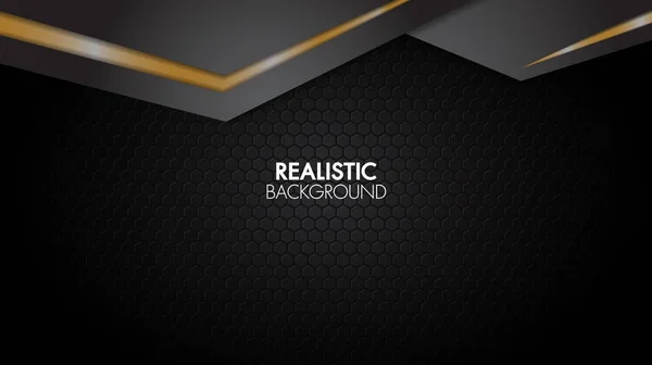 Fondo negro y oro abstracto realistas capas de papel cortada alfombra geométrica elegante futurista brillante luz con rejilla line.Modern concepto de forma . — Archivo Imágenes Vectoriales