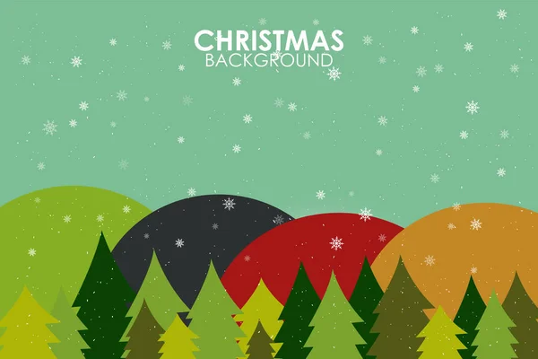 Winter season flat design landscape with christmas tree Happy New Year greeting card background