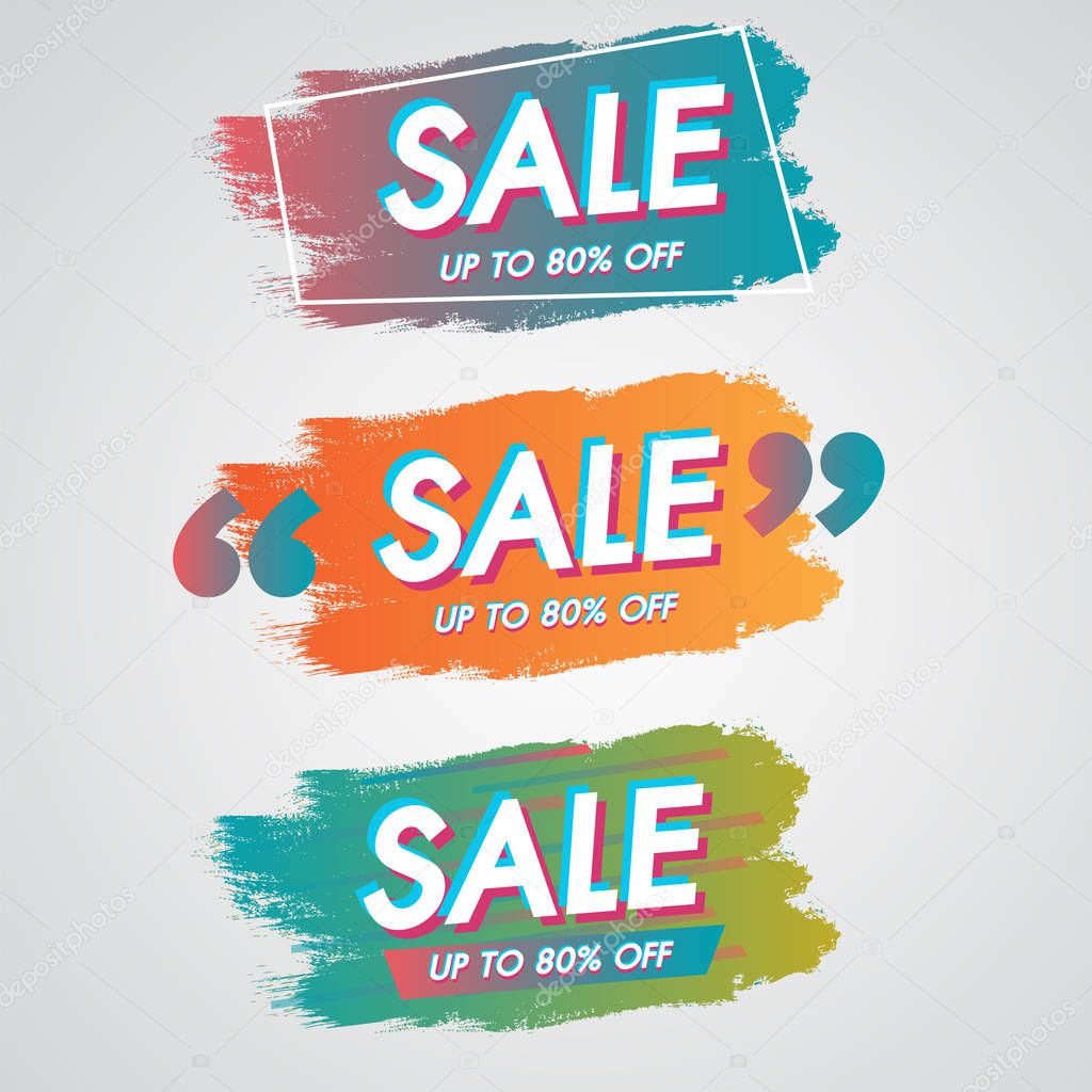 Sale banner 80 percent off vector  special discount promotion set of ink brush strokes collections abstract paint water with percent off.
