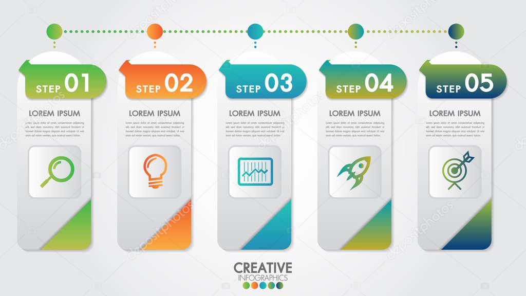 Infographic modern design vector template for business percentage with 5 steps or options illustrate a strategy. Can be used for workflow layout, diagram, annual report, web design, team work.