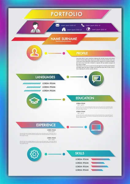 Portfolio Resume Infographics Profile Present Template Modern Design Icons User — Stock Vector