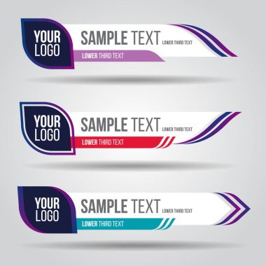 Alt üçüncü beyaz ve renkli dizayn TV şablonu modern çağdaş. Pankart setinde bar bar adı var. Şeffaf arkaplanda video düzenleme için alt üçüncünün koleksiyonu.