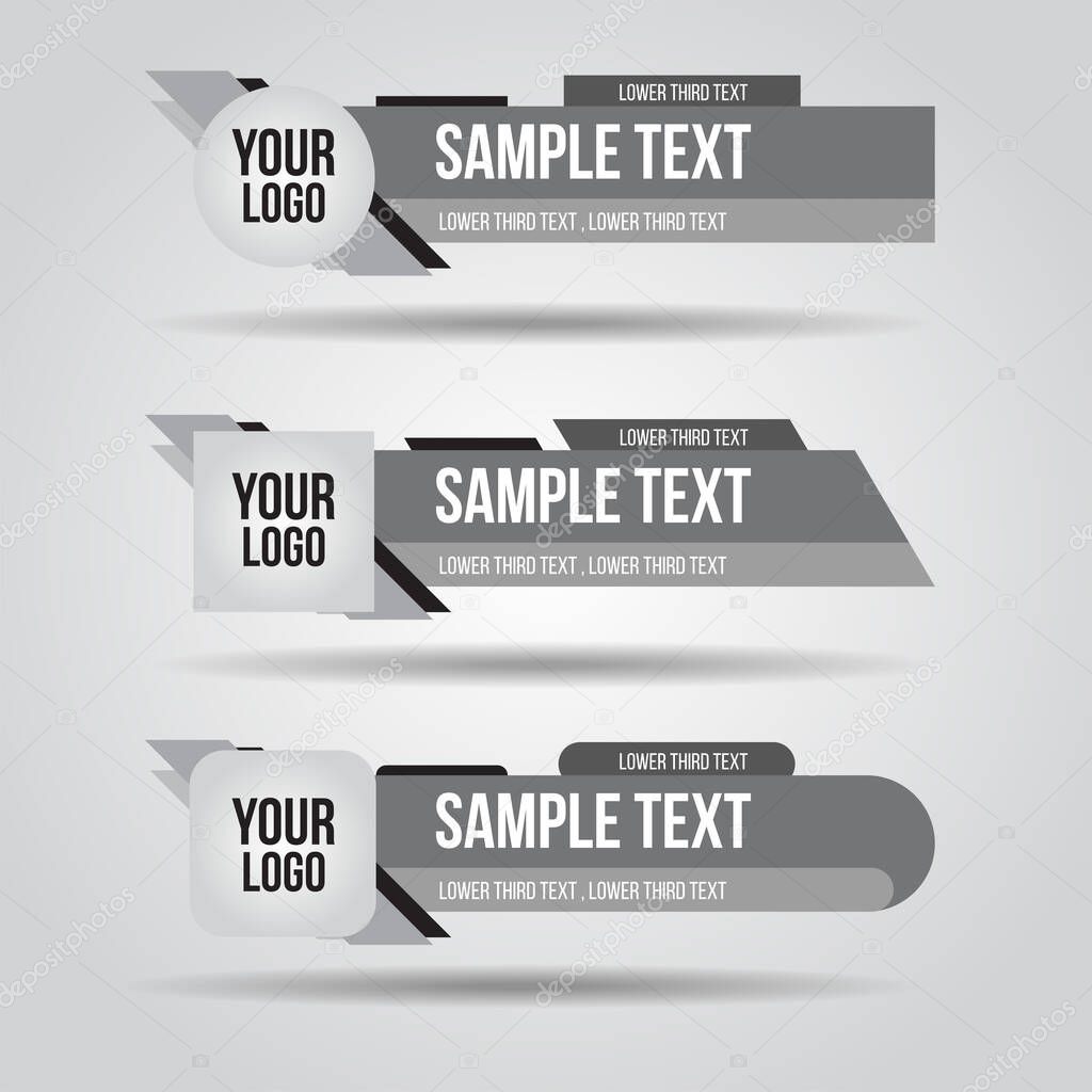 Lower third white, black and grey design tv template modern contemporary. Set of banners bar screen broadcast show bar name. Collection of lower third for video editing on transparent background.