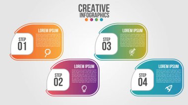 Infographic modern zaman çizgisi dizayn vektör şablonu iş için 4 adım veya seçeneklerle bir strateji ortaya koymaktadır. İş akışı düzeni, diyagram, yıllık rapor, web tasarımı ve takım çalışması için kullanılabilir.