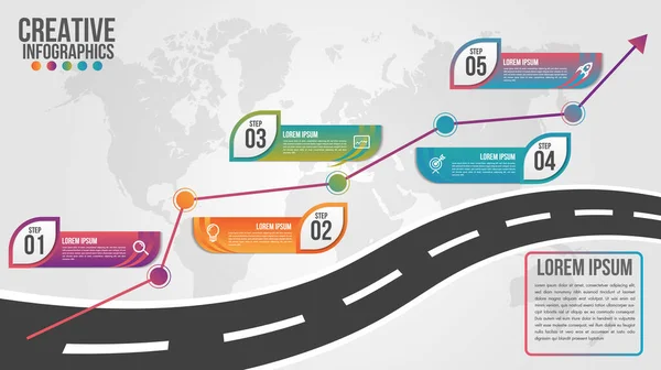 World Map Business Infographics Step Options Vector Illustration Design Template — Διανυσματικό Αρχείο