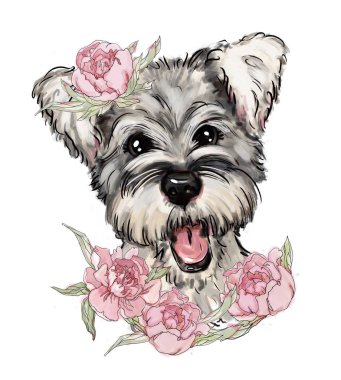 çiçeklersevimli beyaz köpek. en iyi t-shirt baskılar. Batı Highland Beyaz Terrier pembe ihale şakayık. küçük, sevimli köpek yavrusu, güzel hayvanlar tasarım