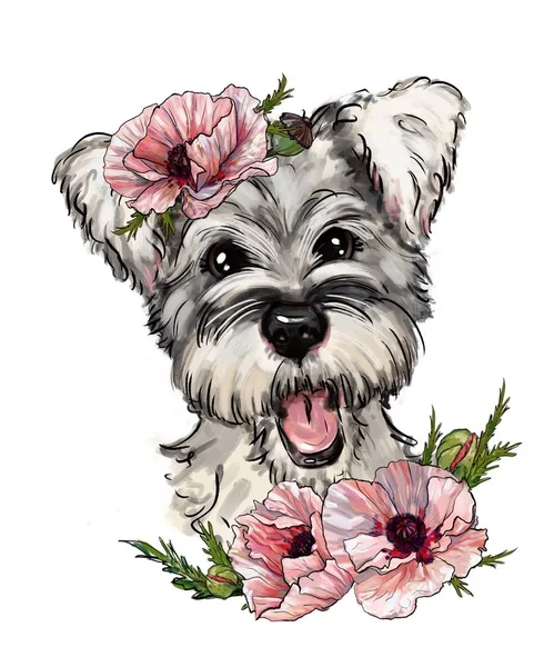 Mignon Chien Blanc Fleurs Les Meilleures Empreintes Shirt Pivoines Tendres — Photo