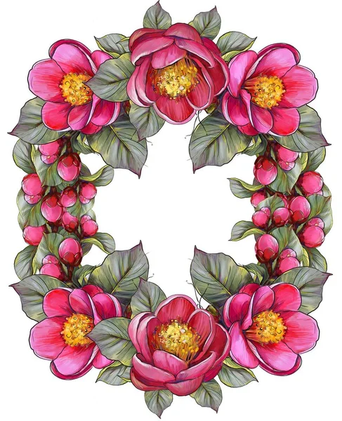 Tropische Blumen Rosa Blumen Illustration Set Von Paradiesblumen Rahmen — Stockfoto