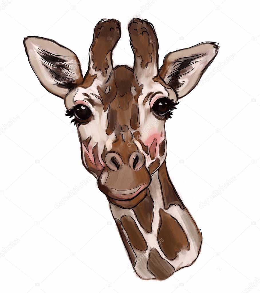 Cute giraffe illustration on an isolated white background. T-shirt print, card. giraffe poster. cute animals children illustration your design