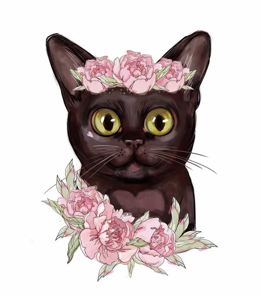 Niedliche Katze Blumen Niedliches Tier Lieblingstier Die Besten Shirt Prints — Stockfoto