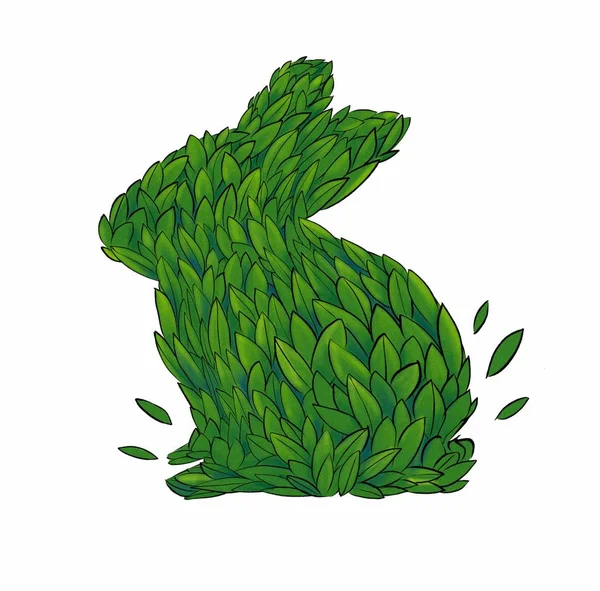eco green rabbit made from green leaves isolated on white background, sign of energy conservation, ecofriendly. concept of saving our planet.