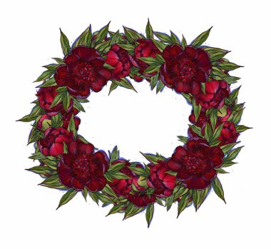 Beyaz arka plan üzerinde şakayık ile güzel yuvarlak çerçeve