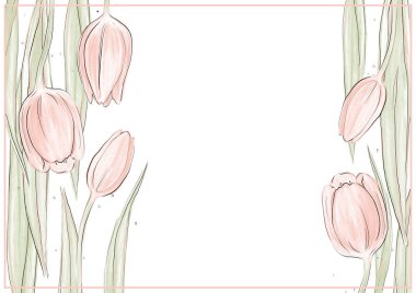 Beyaz arka plan üzerinde bahar pembe lale ile Çiçek çerçeve