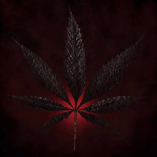 Hojas quemadas de cannabis carbonizado aisladas sobre fondo rojo oscuro Cultivo de marihuana medicinal cbd — Foto de Stock
