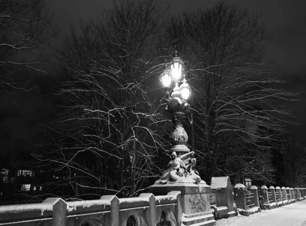 kış sokak görünümünde karlı köprü 