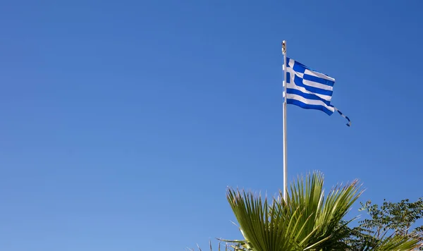 Greek Flag Kos Mediterranean Island Coastline — Stock Photo, Image