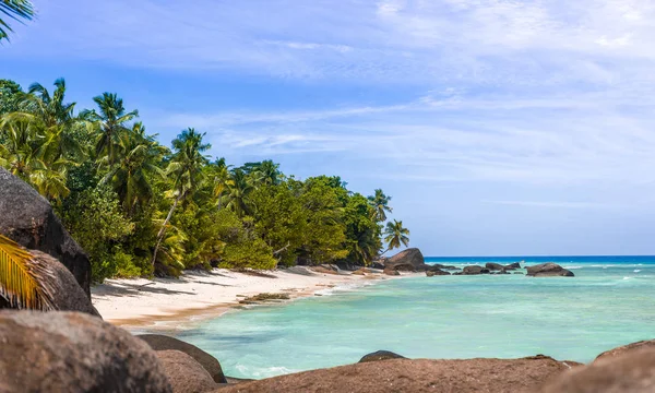 Paradijseiland Seychellen Een Zandstrand Een Blauwe Hemel Indische Oceaan — Stockfoto