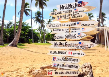 Bavaro, Dominik Cumhuriyeti - 16 Kasım 2014: komik yönü tabelasını yeni evliler adları ile