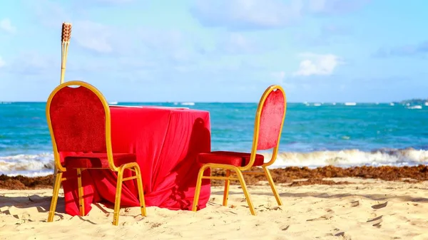 Table Dîner Sur Plage Sable Des Caraïbes — Photo