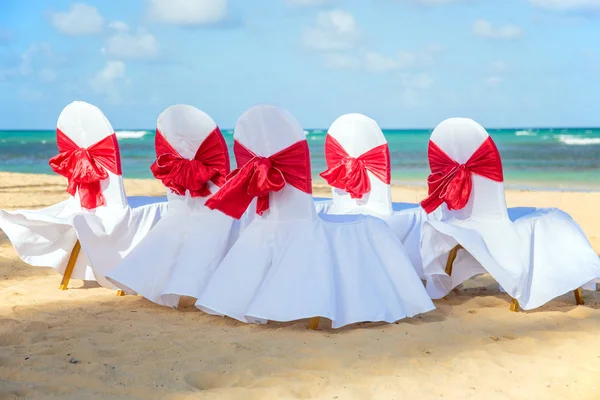 Chaises Préparées Pour Événement Mariage Sur Plage Des Caraïbes — Photo