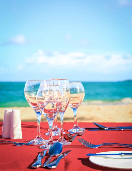 Party Table Caribbean Beach Stock Photo