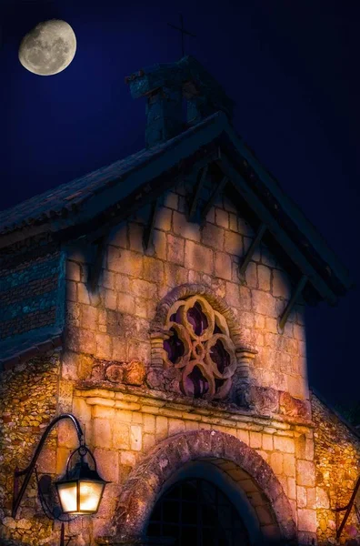Φωτιζόμενο Altos Chavon Εκκλησία Νύχτα Δομινικανή Δημοκρατία — Φωτογραφία Αρχείου