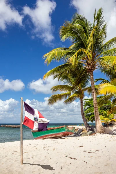 Beautiful Caribbean Beach Dominican Republic Flag — Stock Photo, Image